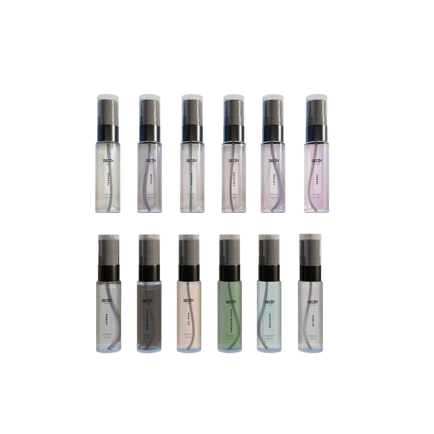 Decoy 12 mini perfume bottles 5ml travel size sampler collection