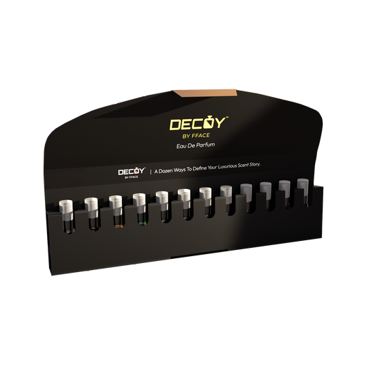 Decoy perfume sampler set featuring 12 unique unisex fragrances in 5ml vials