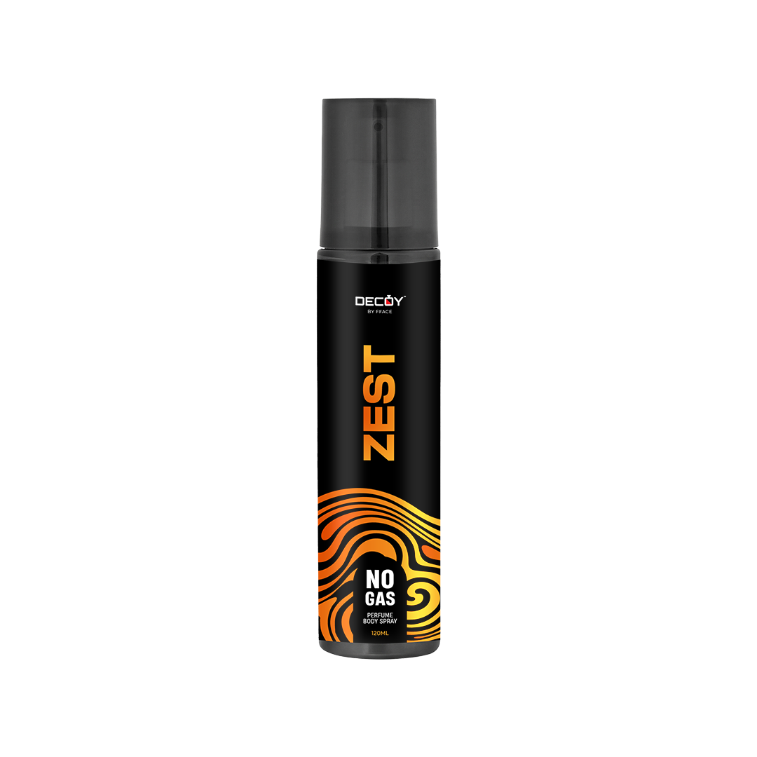 Decoy Luxury ZEST no gas perfume body spray 120ml front view