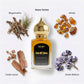 Decoy Oud Al Zahra perfume bottle with ingredients on a white background