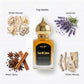 Decoy Oud Al-Zahra perfume bottle with ingredients on a white background