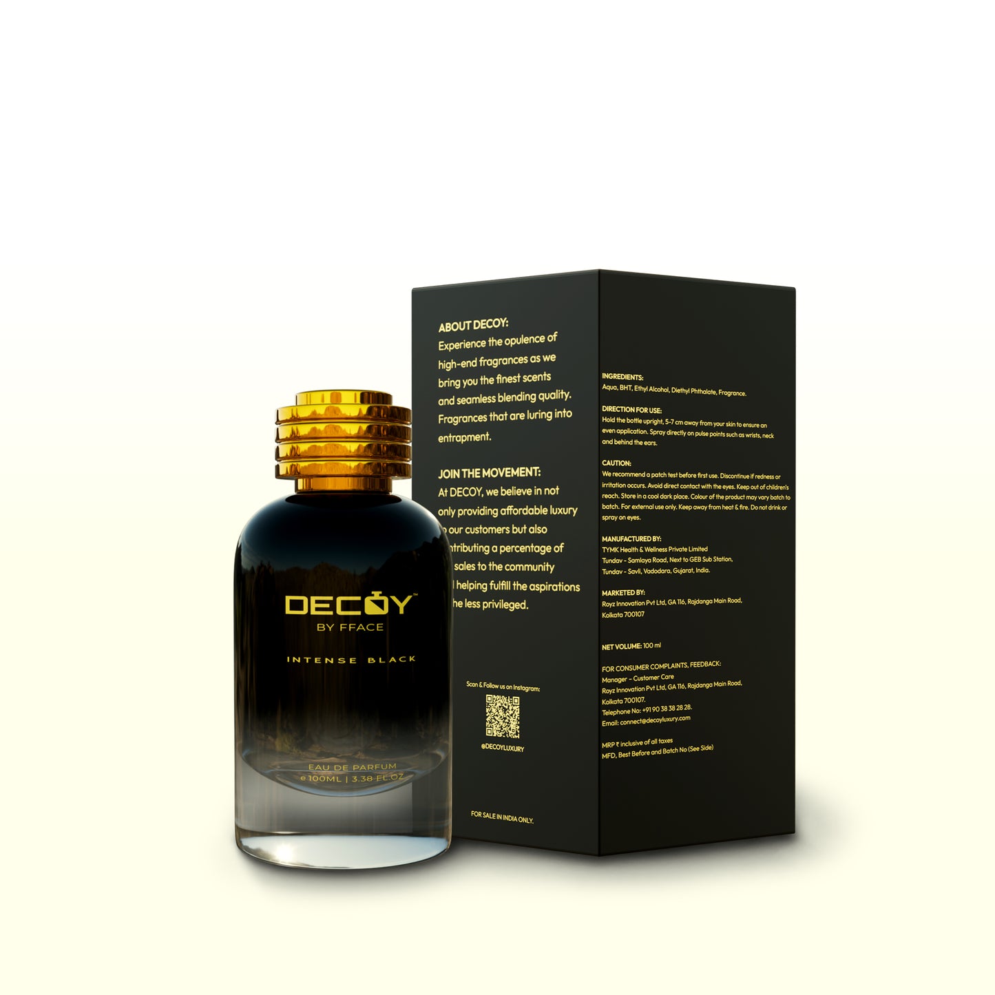 Decoy Luxury Intense Black True EDP Perfume for Men (100 ML) - 15% Oil Concentration | 8+ Hrs Long Lasting