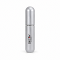 Silver cylindrical perfume bottle with 'Decoy by Face' branding on a white background