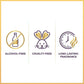 Icons and text indicating alcohol-free, cruelty-free, and long-lasting fragrance features on a white background.