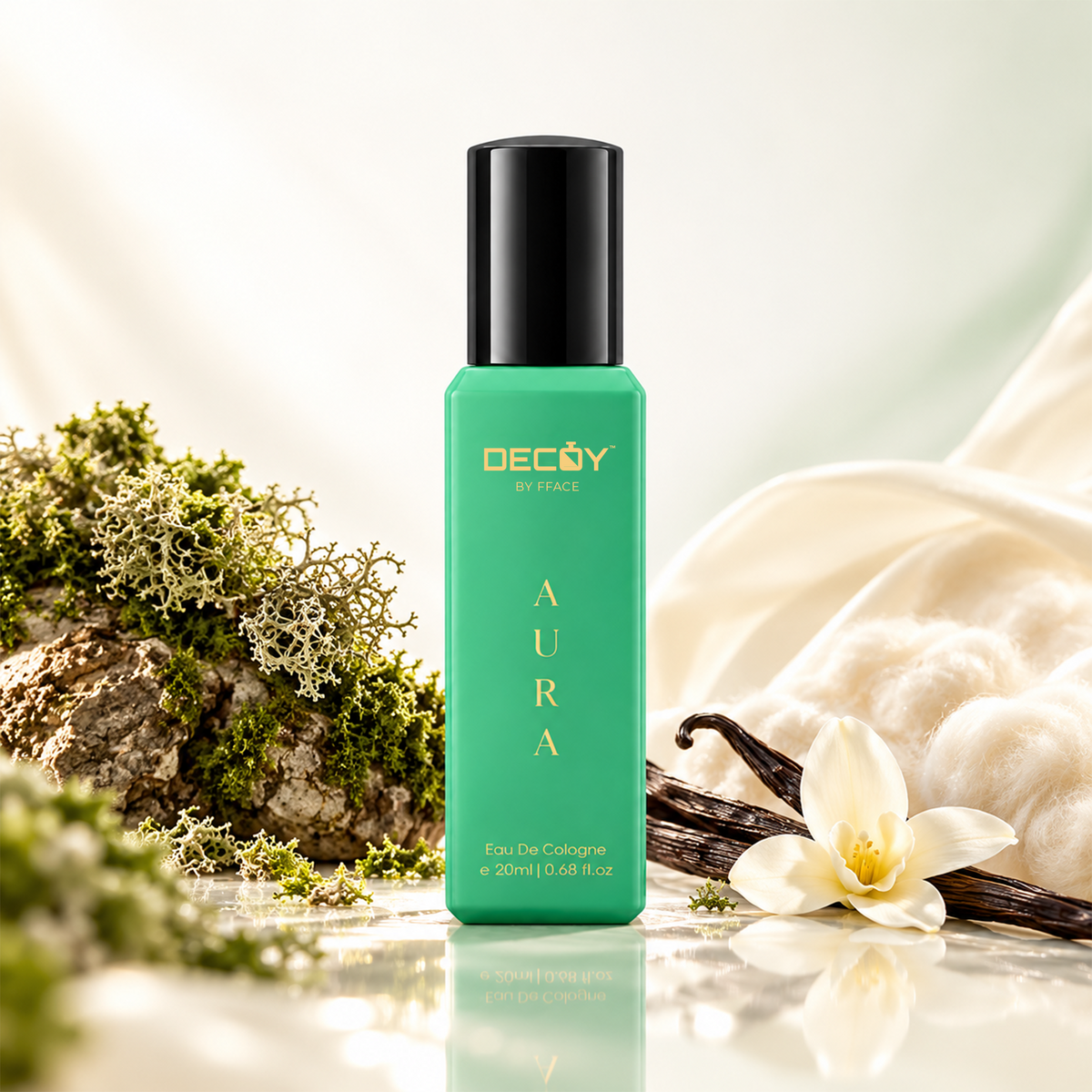 Decoy Aura 20ml Eau de Cologne bottle in teal packaging