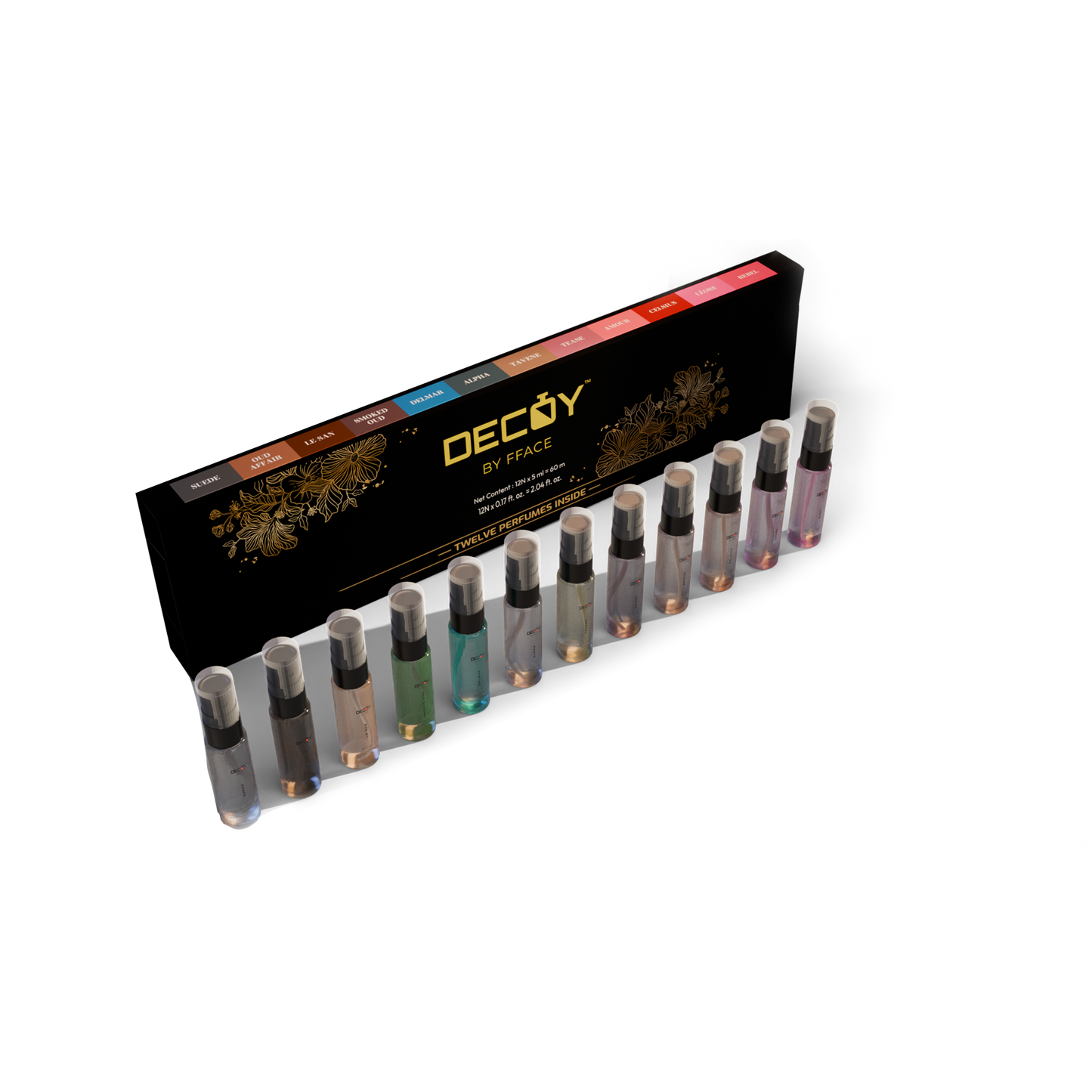 Decoy 12 in 1 discovery set luxury perfume gift pack open box with mini bottles