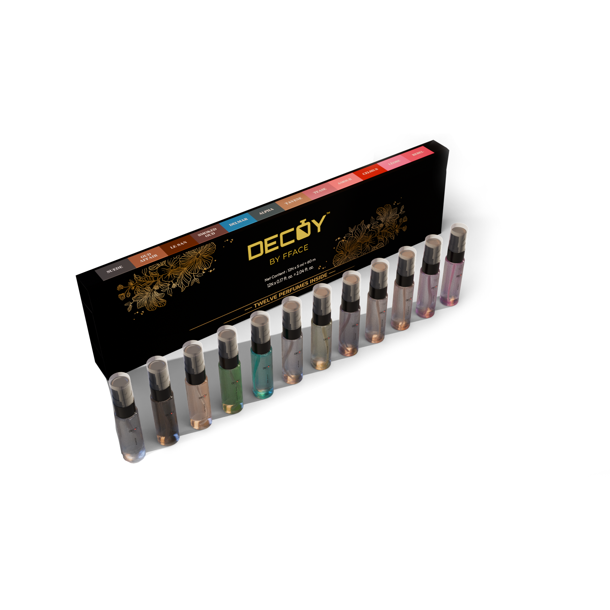 Decoy 12 in 1 discovery set luxury perfume gift pack open box with mini bottles