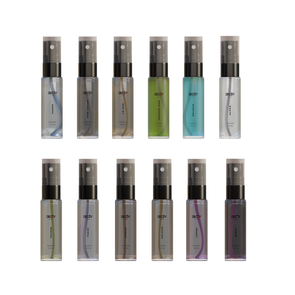 Decoy 12 mini perfume bottles 5ml travel size sampler collection