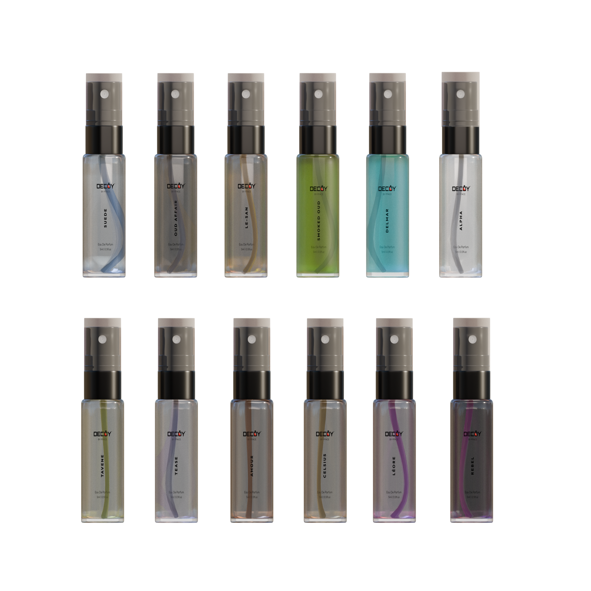 Decoy 12 mini perfume bottles 5ml travel size sampler collection