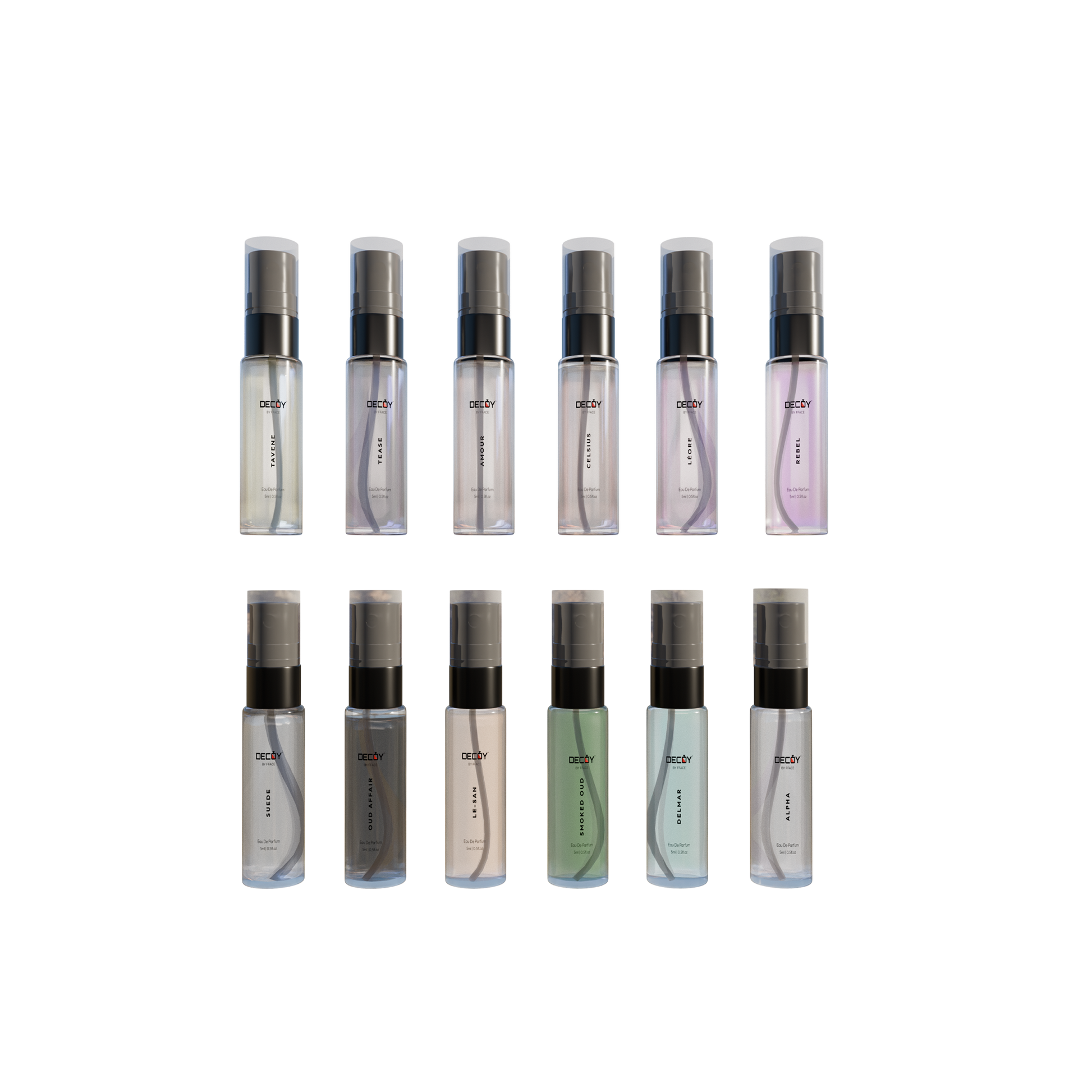 Decoy 12 mini perfume bottles 5ml travel size sampler collection