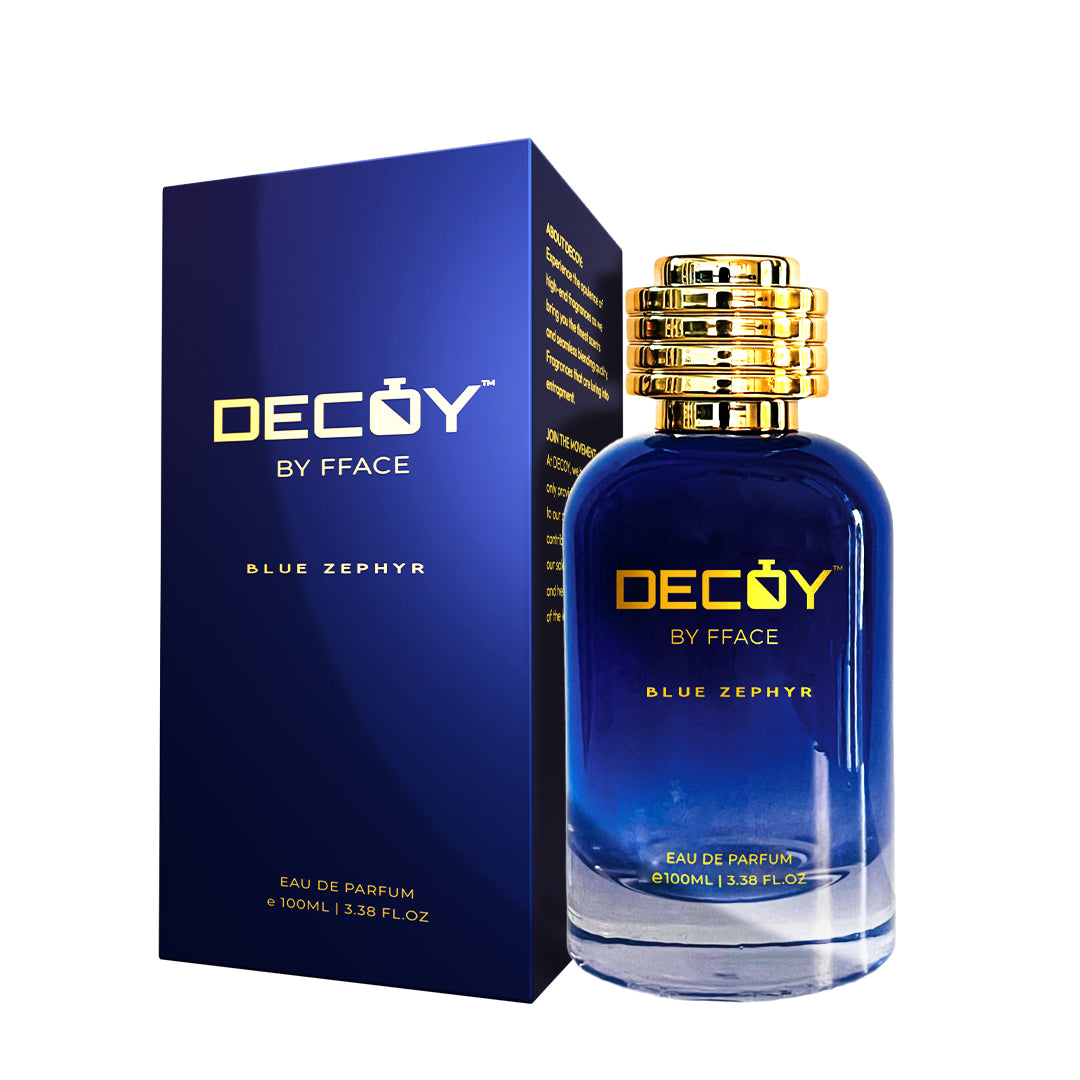 Decoy Blue Zephyr 100ml perfume bottle and box blue packaging fresh aquatic scent