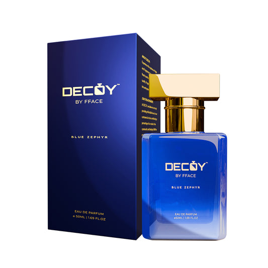 Decoy Blue Zephyr 50ml travel perfume bottle and box blue packaging fresh aquatic scent