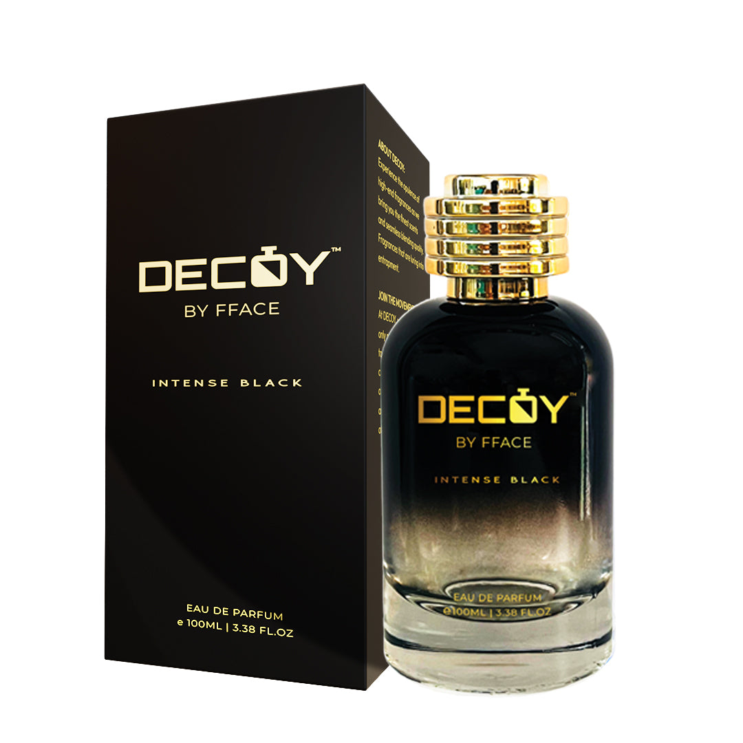 Decoy Intense Black 100ml perfume bottle and box black packaging spicy woody scent