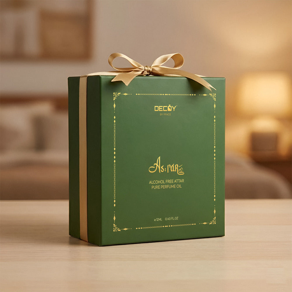 decoy luxury asrar attar box tied with a golden ribbon