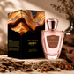 Decoy Oud Affair perfume bottle and packaging on a wooden surface with decorative elements.