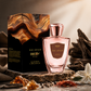 Decoy Oud Affair perfume bottle and packaging on a rustic background
