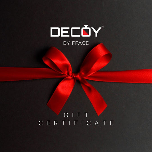 Decoy Luxury Perfume e-gift card voucher with red ribbon and black background