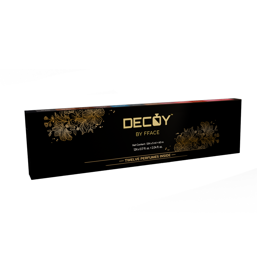 Decoy luxury perfume gift box packaging black and gold design
