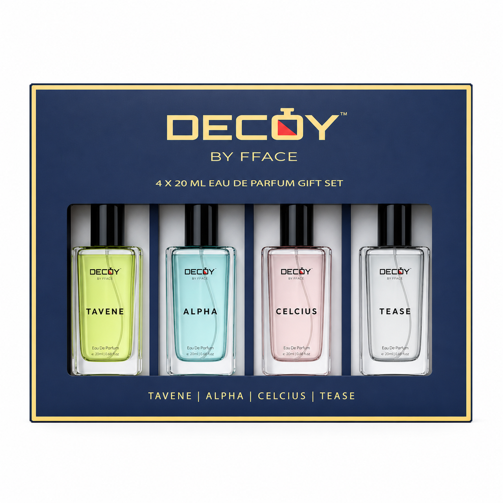 Decoy by Fface perfume gift set with four 20ml bottles in a box.