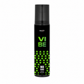 Deodorant spray bottle with black and green design on a white background