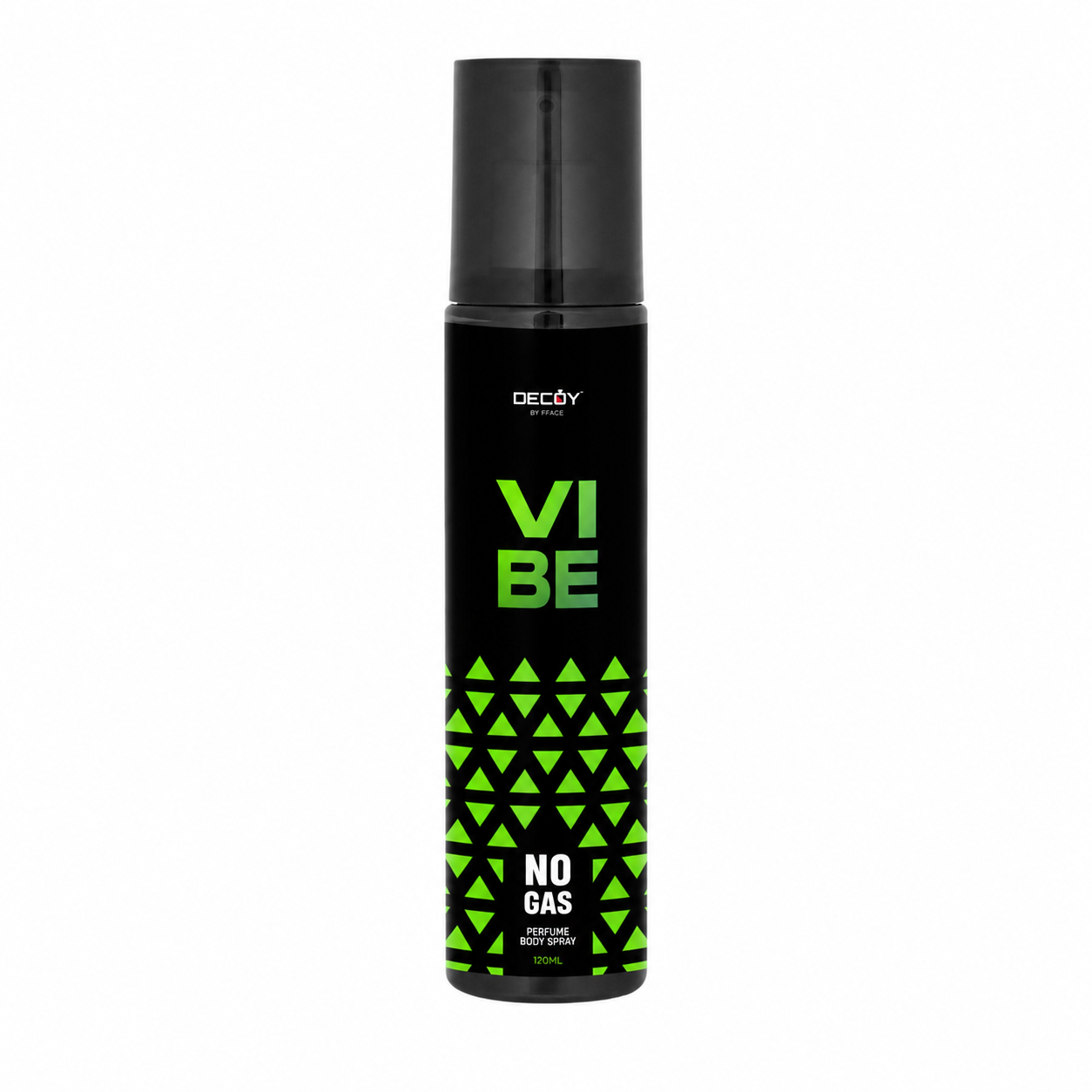 Deodorant spray bottle with black and green design on a white background