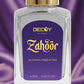 Decoy by Fface Zahoor alcohol-free attar bottle with purple label on a purple background
