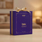 Purple box with gold ribbon and 'Zahoor' branding on a blurred background