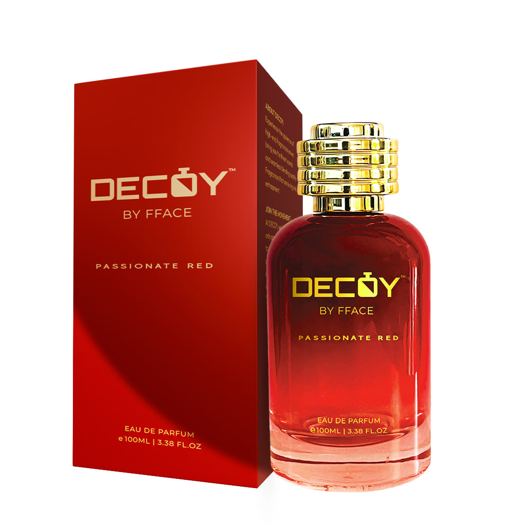 Decoy Passionate Red 100ml perfume bottle and box red packaging sweet musk scent