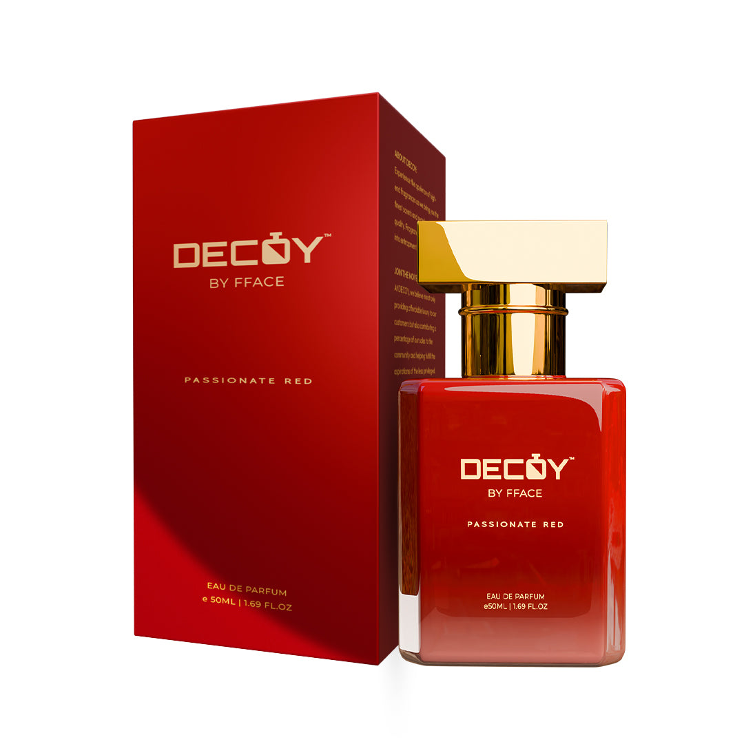 Decoy Passionate Red 50ml travel perfume bottle and box red packaging sweet musk scent