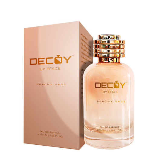 Decoy Peachy Sass 100ml perfume bottle and box peach packaging floral fruity scent