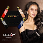 Decoy Starter Gift Set model shot woman holding luxury unisex perfume gift pack