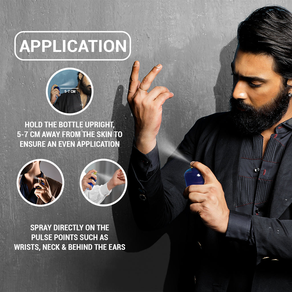 How to apply Decoy Intense Black 50ml travel perfume on pulse points for long lasting scent
