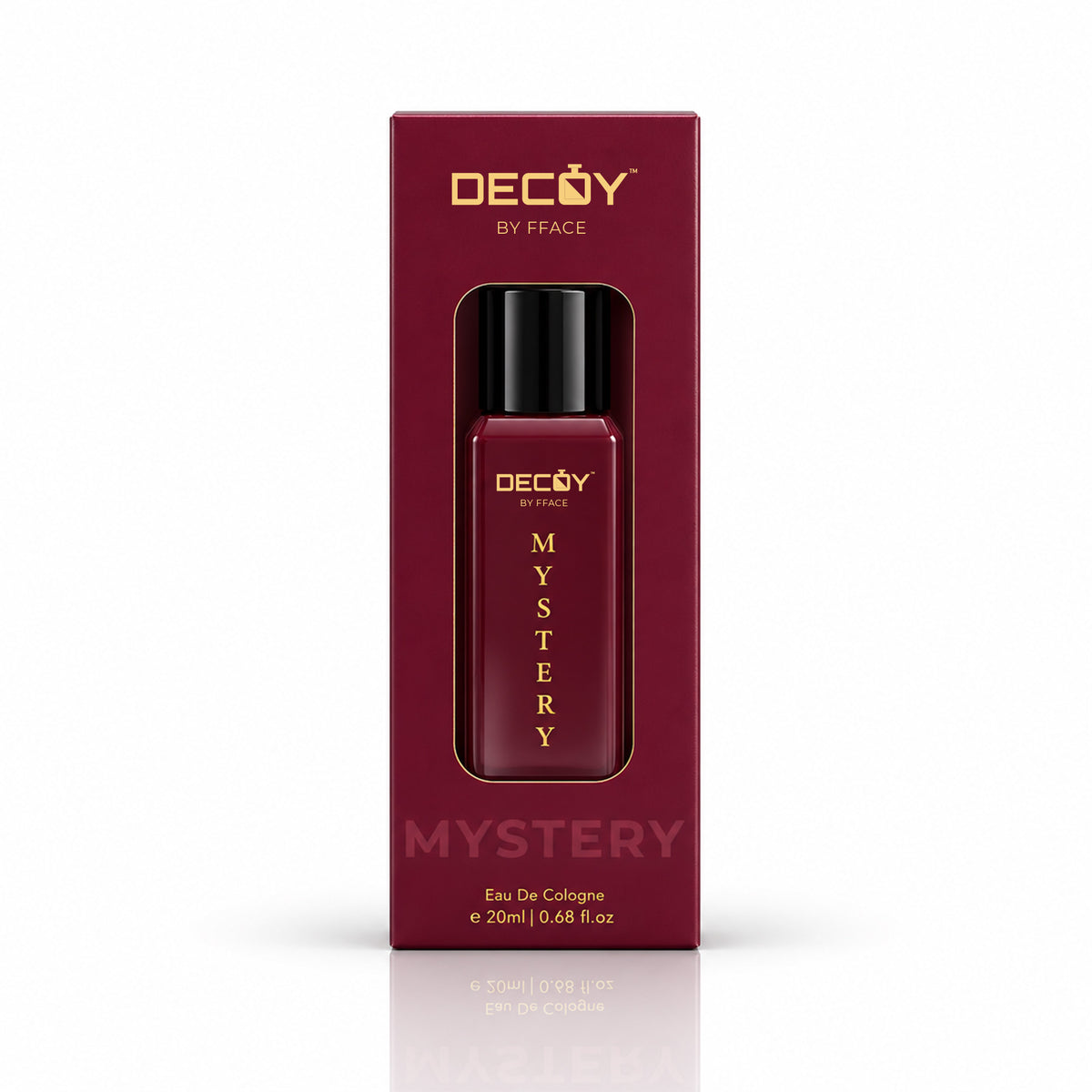 Decoy Mystery 20ml Eau de Cologne in its matching burgundy retail carton